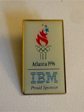 Atlanta 1996 Olympic IBM Sponsor Pin - White, Gold, Red, Blue